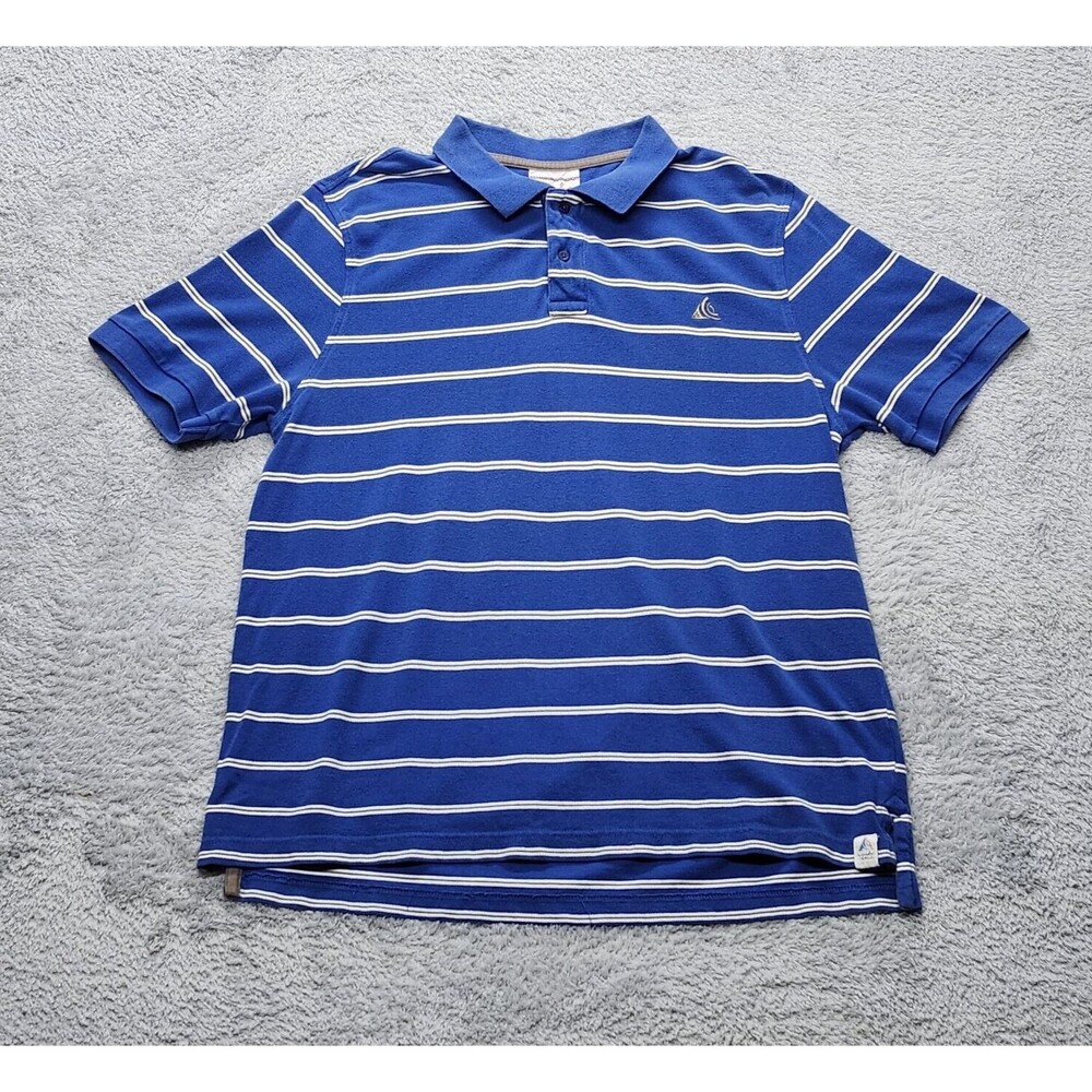 Wonderwall Mens XL Polo Shirt Blue Striped Surf Utility Short Sleeve Heavyweight